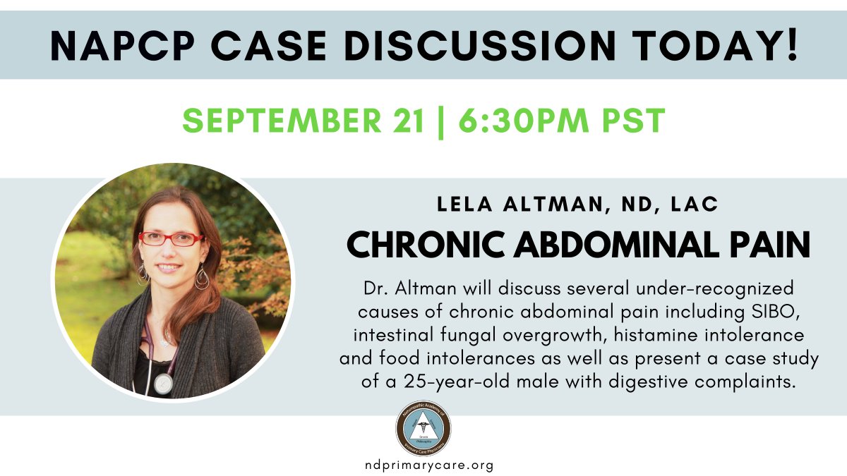 ndprimarycare's tweet photo. Reminder: our September in-person case discussion is today in Seattle, WA.

Join Lela Altman, ND, LAc, as she walks us through the case of a 25-year-old male with digestive complaints. This event is for NAPCP members only; we look forward to seeing you there! #medtwitter https://t.co/gFRs3fP9jG