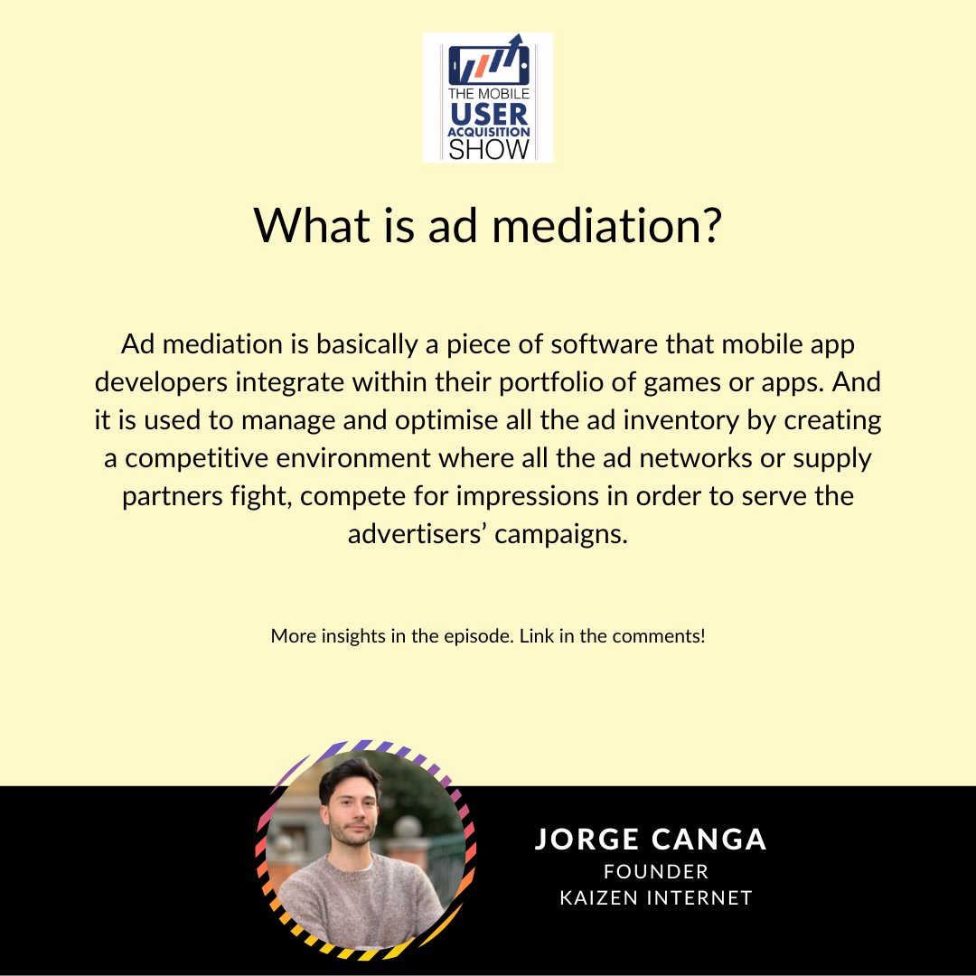 Ad mediation and paid UA are two sides of the same coin.

For an app studio, both are load-bearing pillars in your revenue strategy. 

<a href="/Jorge_Canga/">Jorge Canga</a> of Kaizen Internet explains of what ad mediation is, but then goes on to explain how ARPDAU fits in.

More: mobileuseracquisitionshow.com/episode/improv…