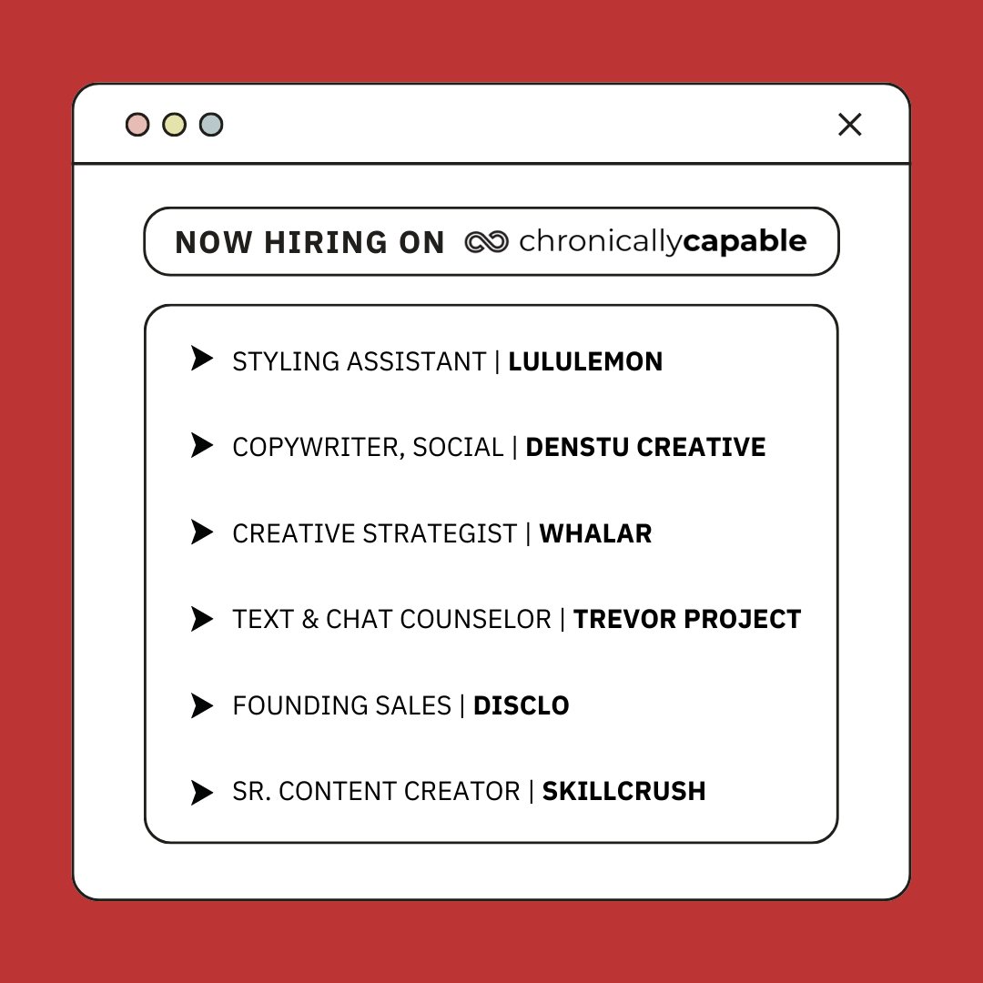 ChronicCapable's tweet image. Have you checked your Chronically Capable Dashboard lately? Check out our current employers, new positions, and apply today! ∞

🔗 wearecapable.org