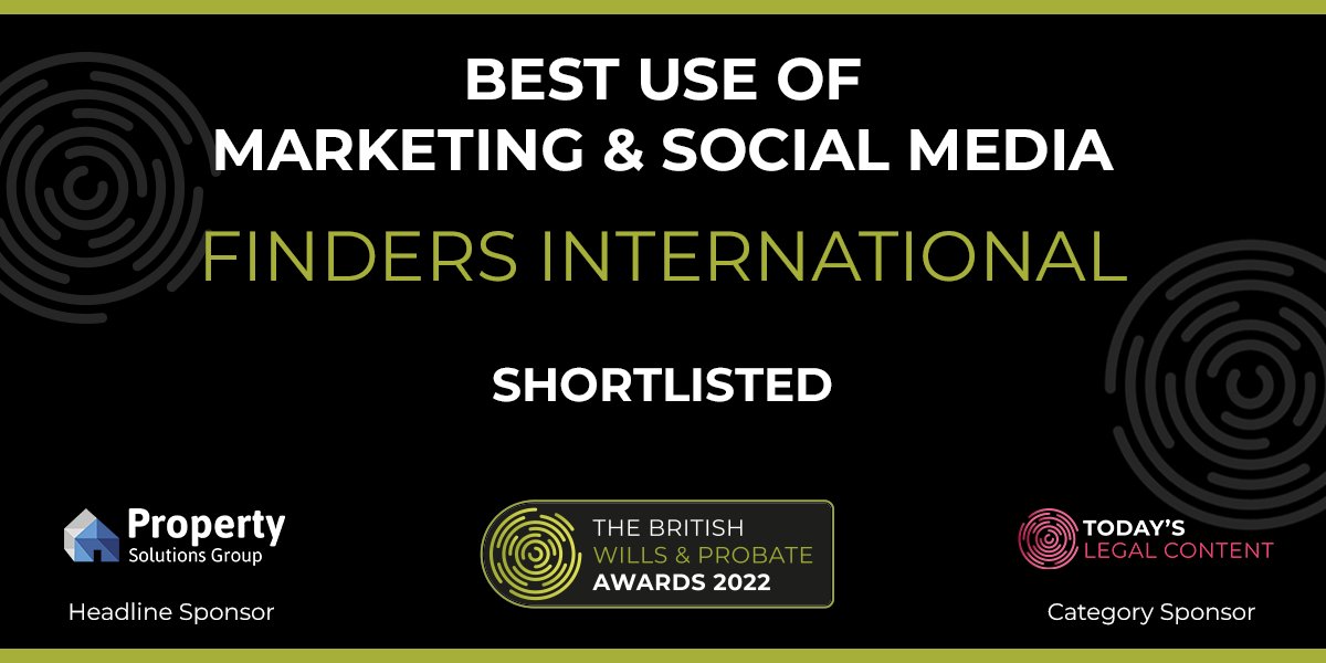 findersprobate's tweet photo. Thrilled to be shortlisted again this year for 2 categories at the #BWAPAwards2022 @TWProbate Exciting!!! 🎉🤞🏼

⭐️ Probate Research Firm Of The Year ⭐️
⭐️ Best Use Of Marketing &amp; Social Media ⭐️

Looking forward to October! 🥂 💃🏼🕺🏻 
#ProbateResearch #WillsAndProbate https://t.co/FMf290O8Vp