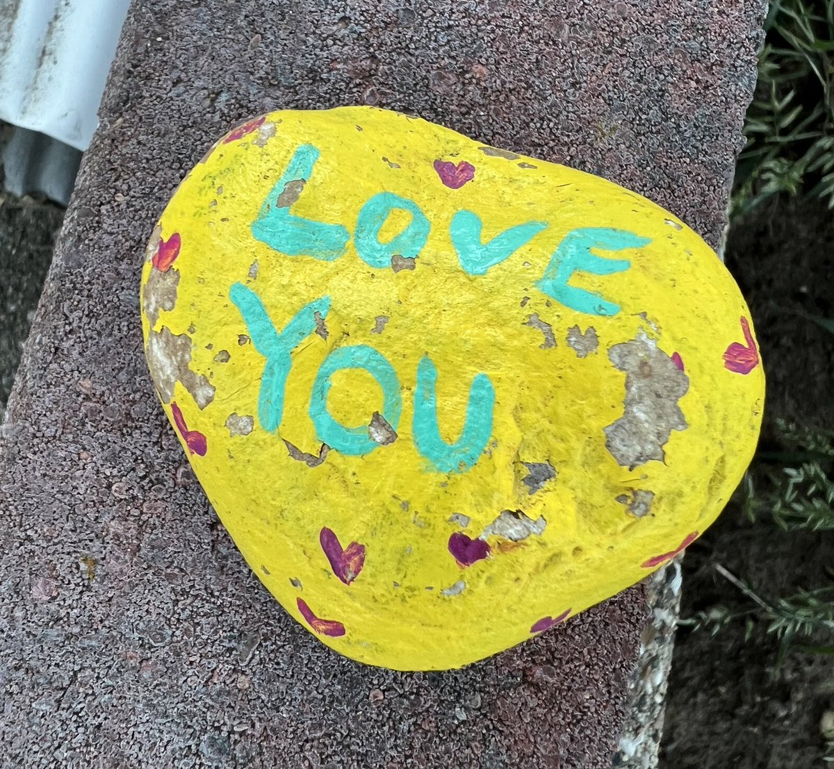 AngelaTague's tweet photo. I spotted this #KindnessRock on my morning walk with Leo. 🐶 One of my favorite art projects is painting these and hiding them for others! Finding a rock myself is a huge bonus! 💜 

#kindnessrocksofinstagram #kindnessrocksproject #cupcakesandyogapants #rock #iowa #siouxcity https://t.co/2qtzUNIzSL
