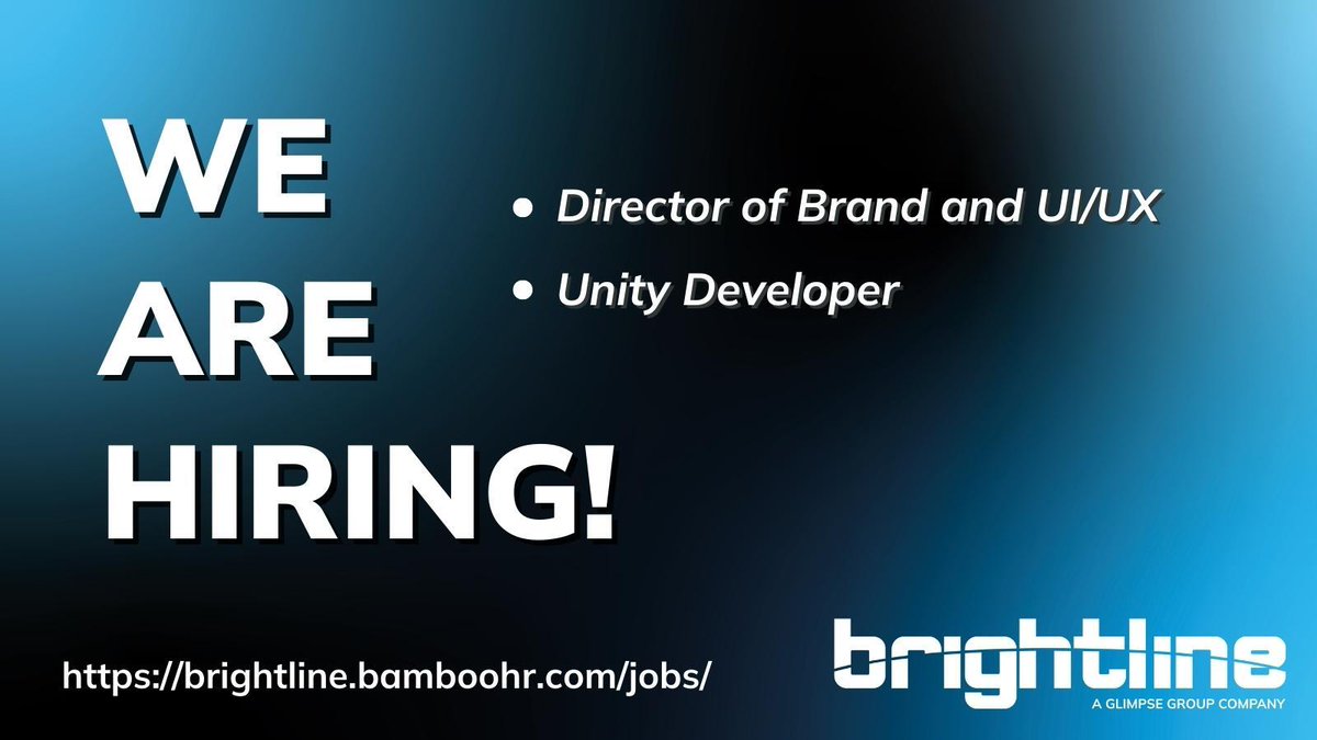We are hiring! Brightline is growing and we are looking for a Director of Brand and UI/UX who is passionate about immersive and deep technologies and their impact. Follow the link below to learn more about our open positions and apply. brightline.bamboohr.com/jobs/view.php?… #techjobs #VR