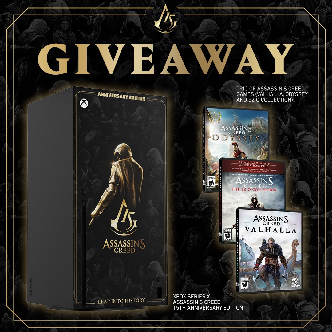 We’re celebrating the 15th anniversary of the iconic Assassin’s Creed franchise. RT + Follow for your chance to win a limited anniversary edition Assassin’s Creed Xbox Series X and more. Full #contest rules: bit.ly/3SeyD3Z