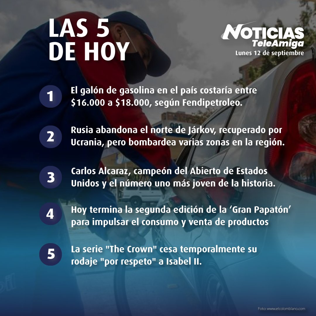 Canalteleamiga's tweet photo. 🎬 Estos son los hechos más importantes de hoy lunes #12DeSeptiembre de 2022
La ampliación de estas y otras noticias en nuestra emisión central de lunes a viernes a las 6:30 p.m. y en nuestra señal en vivo https://t.co/eb5n2BKWEB
#Teleamiga #Televisión #noticias https://t.co/npfglHWmQS