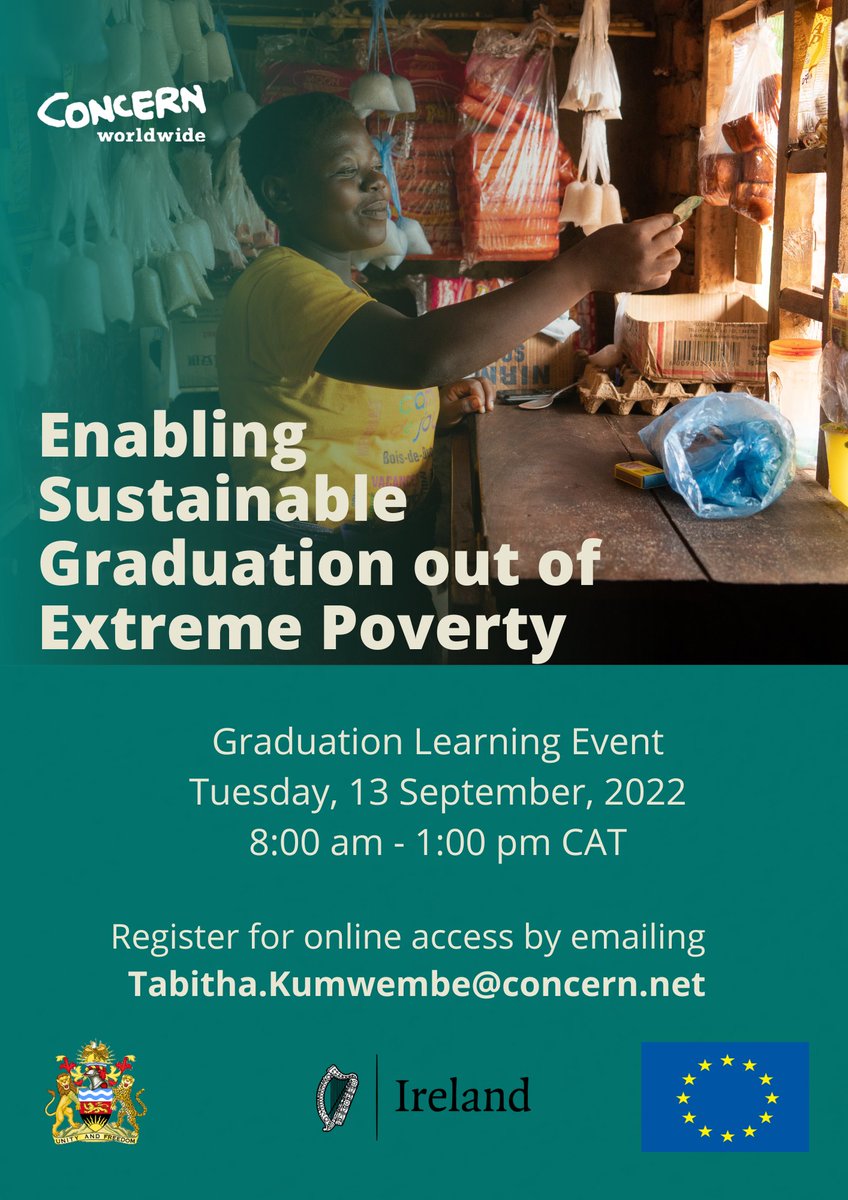 ConcernMalawi's tweet photo. Concern &amp; PRSP will host a Learning Event on our Graduation from poverty program Tues 13 Sept. 

If you are interested to learn more on Graduation approaches, please register in advance using this link:
  https://t.co/FH2CqGwywv

@EUinMalawi @Irish_Aid @IrlEmbMalawi @Trinity_TIME https://t.co/ST2U0KJ68S