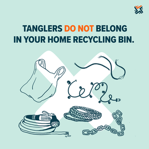 SMRecycles's tweet photo. Hoses, cords, wires, and chains: are they recyclable? NO! 

These items, otherwise known as #tanglers, are one of the most common #non-recyclables contaminates. Tanglers can also put workers at risk when they remove them from machinery.  

For more info: https://t.co/Ovuu9VyI5E https://t.co/BZGZ3VmYjW