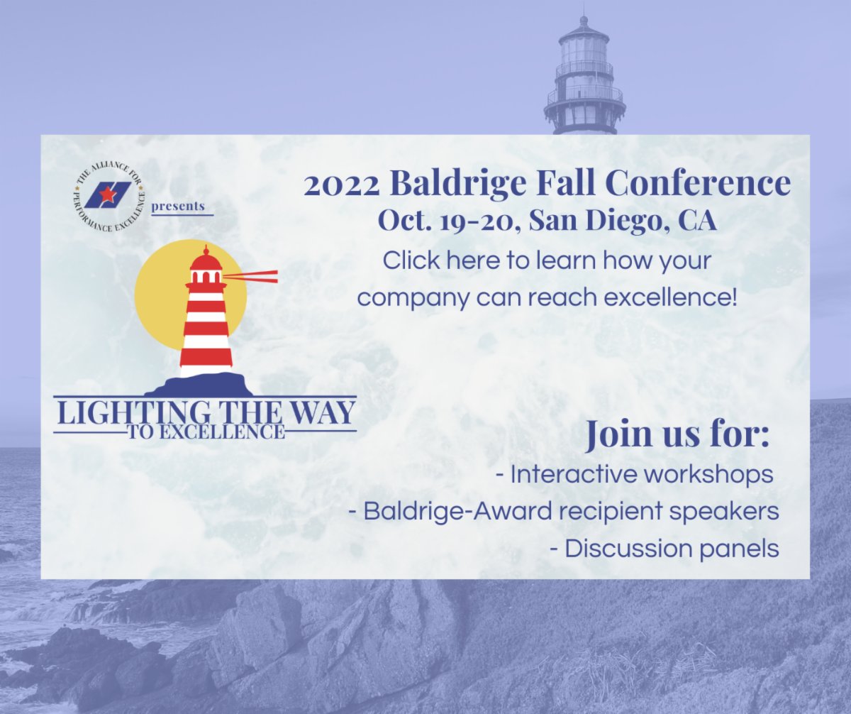 Deepen your understanding of how Baldrige can help your organization with pre-conference workshops.  Learn from organizations and communities recognized for demonstrating resilience, innovation, and engagement.  Early bird discount ends Friday!

conta.cc/3KOb9QD