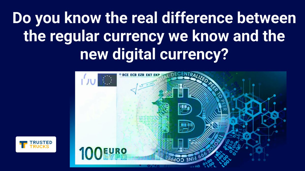 TrustedTrucks's tweet photo. A digital currency does not have a physical form. You will never be able to hold an actual Bitcoin in your hand, in contrast to withdrawing euros from your bank account and putting them in your wallet. 

learn more  about getting paid in crypto 👉🏼 https://t.co/IXeNj0Tur9 https://t.co/cH0ofQGqhV