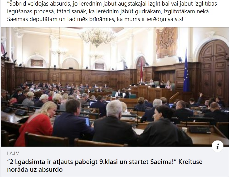 AmiSkywalker's tweet photo. “21.gadsimtā ir atļauts pabeigt 9.klasi un startēt Saeimā!” Kreituse norāda uz absurdo https://t.co/fJKSyPEPht Un video noslēgumā - amatos bijušiem politiķiem zināšanas kādā jomā aprobežojas ar siltu, apvienojamu vietu. https://t.co/byrdqwYBYU