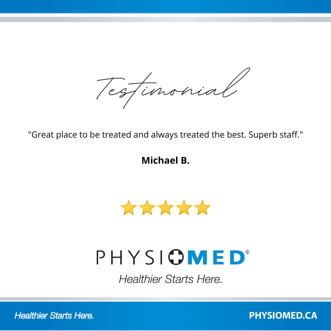 physiomedhealth's tweet photo. We π love to hear your feedback!
"Great place to be treated and always treated the best. Superb staff." -Michael B.
#physiomedhealth #physiotherapy #chiropractic #orthotics #wegetyoumoving #rehab https://t.co/VEEkhHIRhk