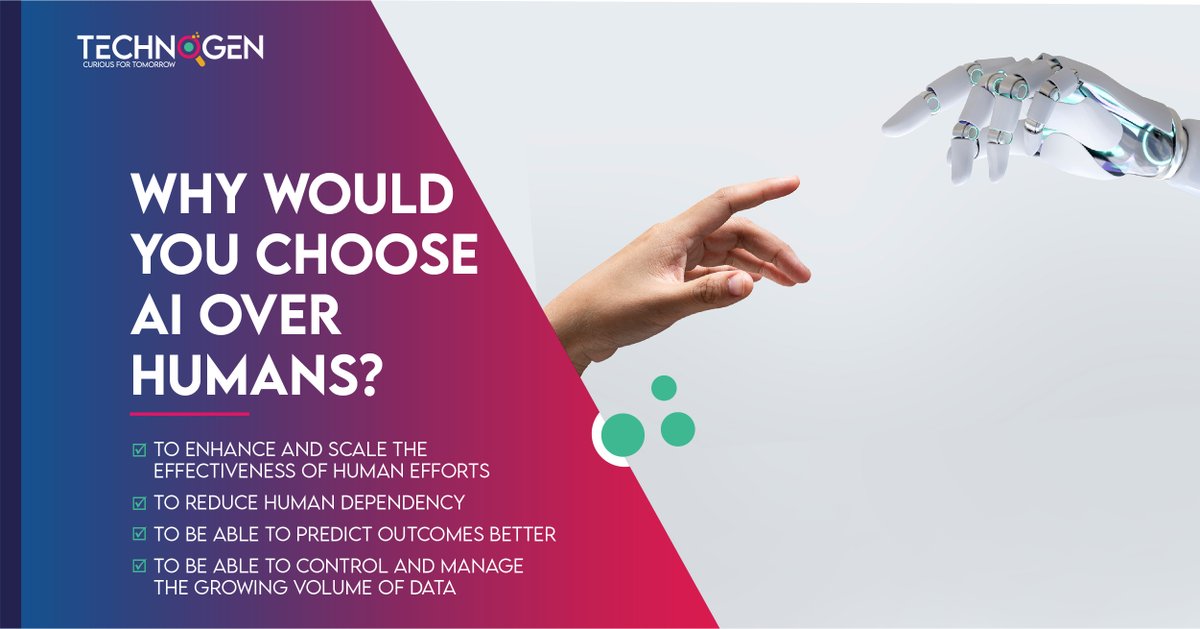 Technogenin's tweet photo. AI is everywhere. It is set to replace 85 million jobs by 2025. Do you think AI will further move on to replace humans altogether while we live in a world operated by intelligent robots? Tell us through the poll!

#TechnoGen #TechnoGen2022 #AI #polloftheday #polloftheweek https://t.co/UbefaFl1bo