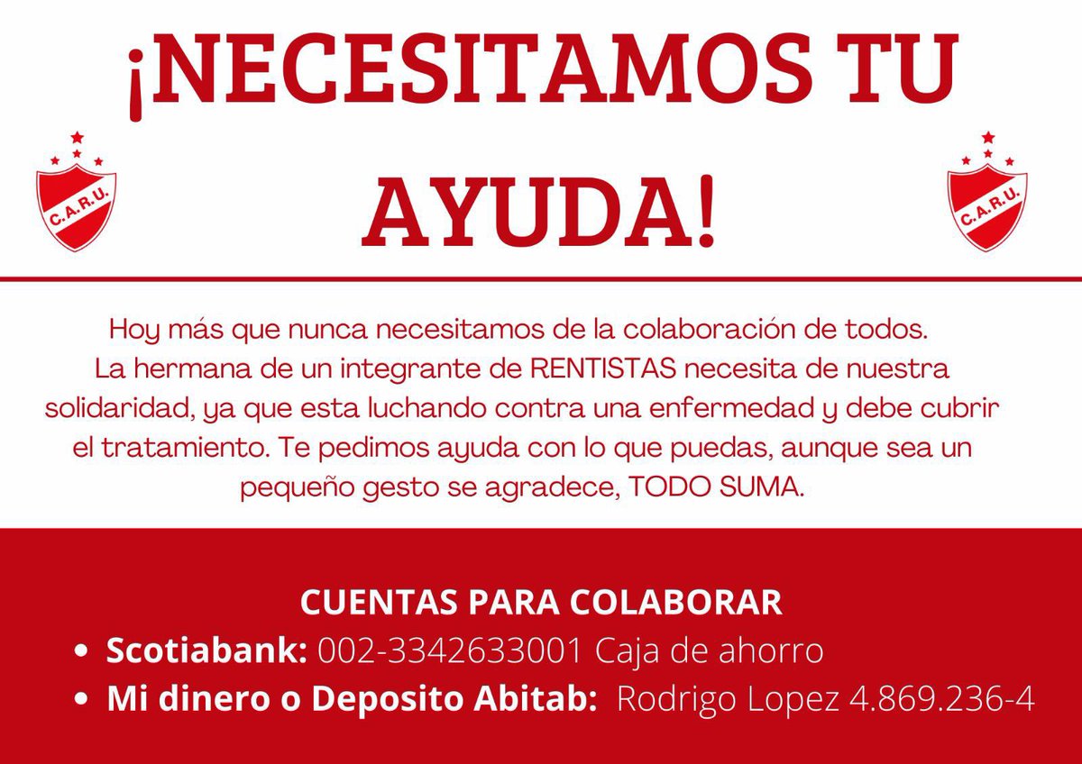 𝐄𝐥 𝐂𝐀𝐑𝐔 𝐧𝐞𝐜𝐞𝐬𝐢𝐭𝐚 𝐭𝐮 𝐚𝐲𝐮𝐝𝐚‼️

Con tu MG o RT ya estás colaborando❤️🤍

#𝐌𝐚𝐬𝐪𝐮𝐞𝐮𝐧𝐜𝐥𝐮𝐛𝐮𝐧𝐚𝐟𝐚𝐦𝐢𝐥𝐢𝐚