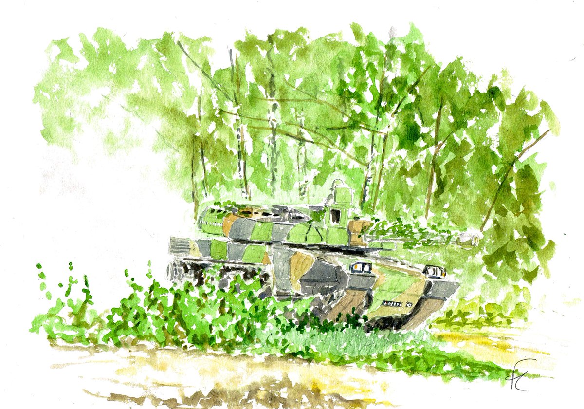 12eCUIRS's tweet image. Nous sommes le 12 🙌
Ce mois-ci, nous vous proposons une aquarelle de notre matériel majeur, le char Leclerc 🖌️
Bientôt, ce même char prendra la route du @CENTACOfficiel !
#ÀlaHauteur #MatosOps