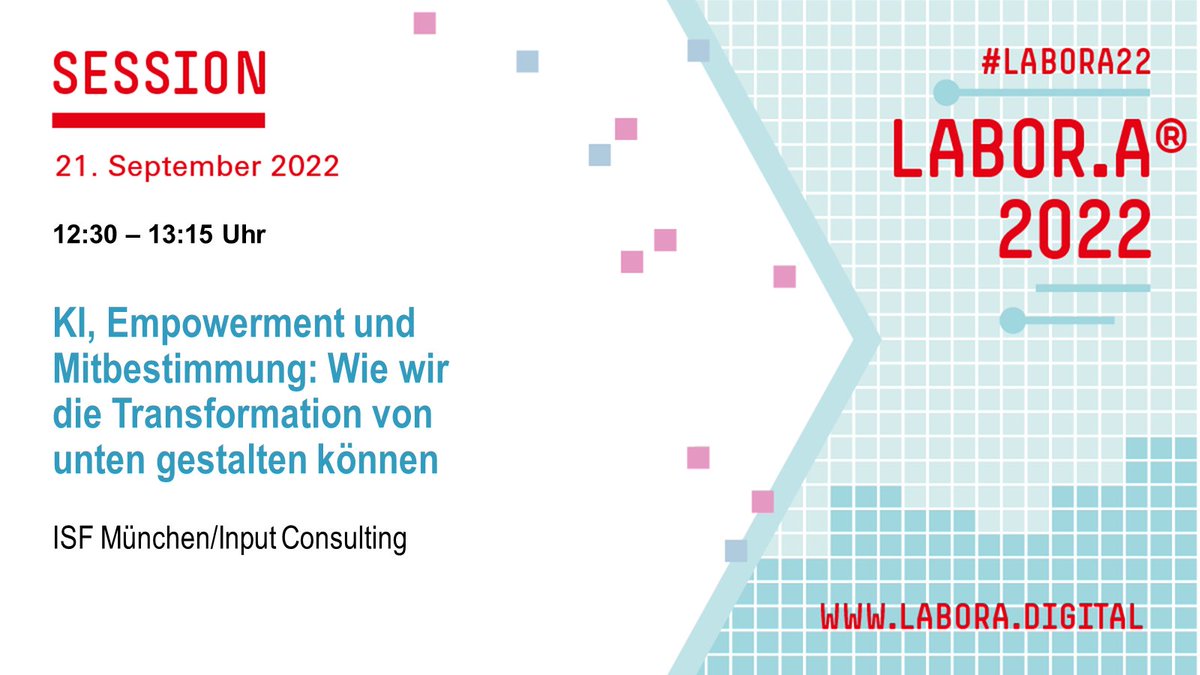 Arbeit_Zukunft's tweet photo. Wie kann man #KI Empowerment und #Mitbestimmung erfolgreich verbinden? Mit Praxisbeispielen gehen @thluehr @IdGuZdA @Gianni73S @ConsultingInput @haggiflo @_verdi S. Knörr F. Remers @IBM T.Kämpf dieser Frage bei der #labora22 am 21.09 nach. Jetzt anmelden👉 https://t.co/ISTj6m2ugx https://t.co/UkbtbKagcV