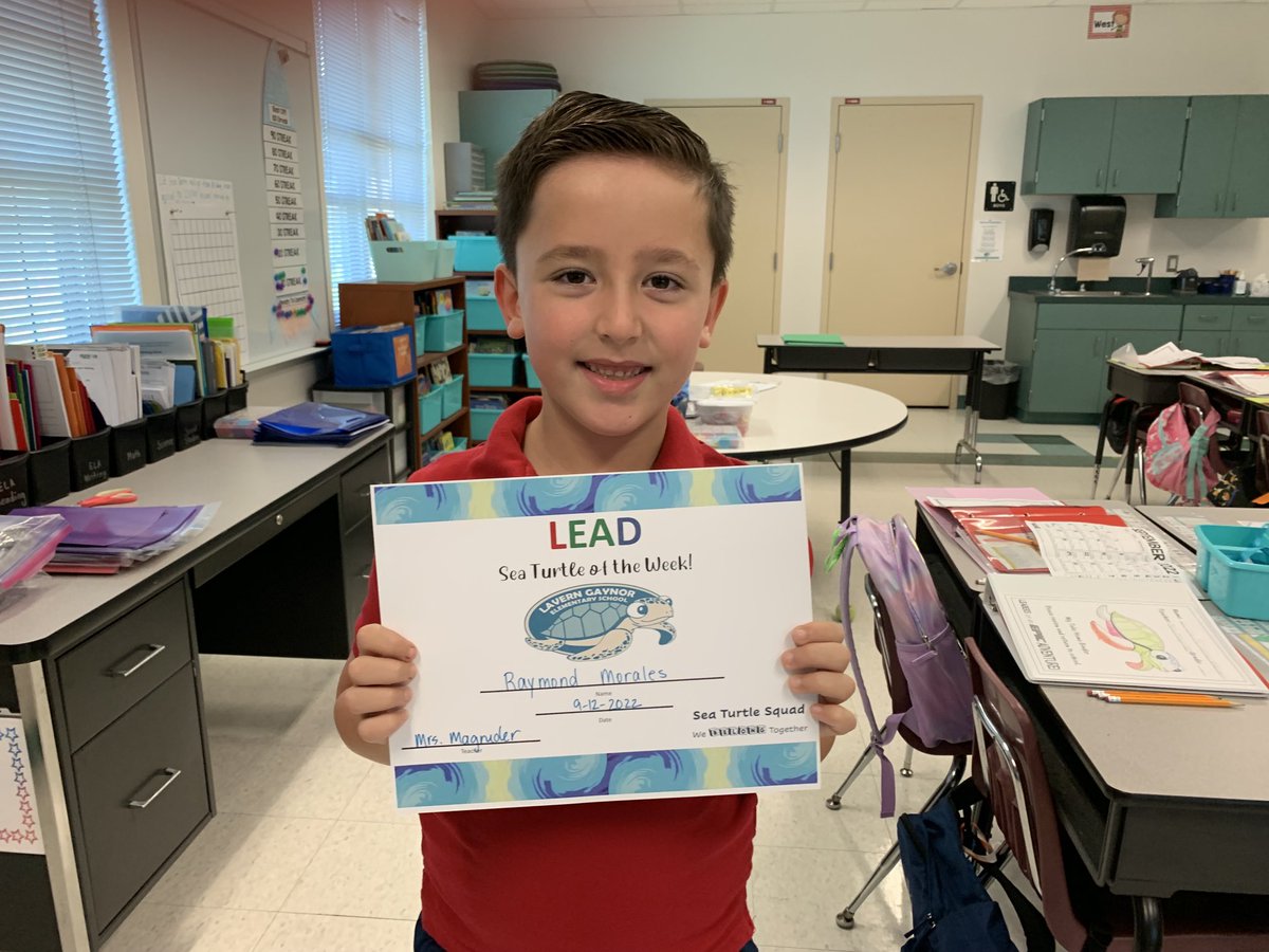 Mrs. Magruder’s Weekly Lead Sea Turtle! Congratulations, Raymond! Keep leading and learning at LGE!
🐢💛 ⁦<a href="/lgeseaturtles/">Lavern Gaynor Elementary</a>⁩