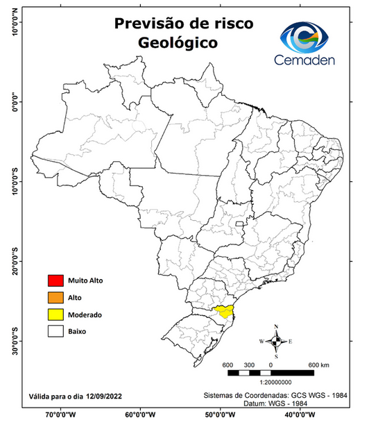 Confira a previsão de riscos de inundações, enxurradas e deslizamentos, nesta segunda (12), em todo o Brasil. ➡️Detalhes: gov.br/cemaden/pt-br/… Siga as orientações da Defesa Civil local. Fonte: @CEMADEN