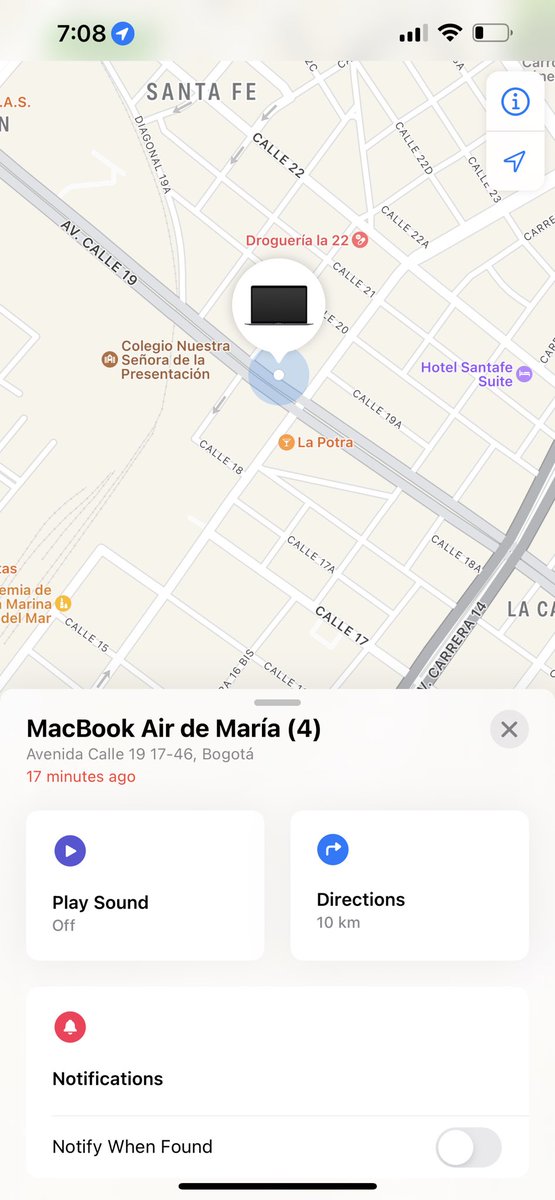 mpcristancho's tweet photo. me atracaron a las 5:50 am al lado de mi apartamento, de una moto se bajo un venezolano diciéndome que le entregara todo o me mataba, me negué, me saco un cuchillo y le di mi maleta con mi computador y mi billetera. Me salvó el reloj, la ultima foto es la ubicación del computador https://t.co/MKGVidUv2Y