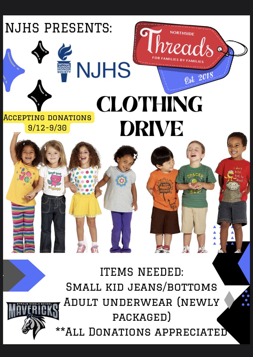 TheQueen_MsB's tweet photo. Today begins Straus NJHS’s Clothing Drive in Honor of our District’s very own Northside Threads! Help us fill the bin to support our community. Donations are accepted 9/12 - 9/30! @NISDStraus @NISD_Family https://t.co/L9oGtzJTee