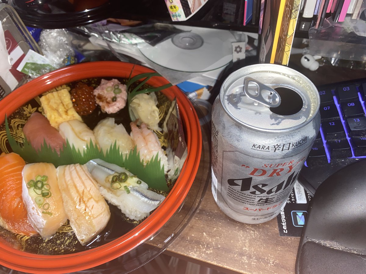 ちょっと晩はごきげんに、シースーとルービー決める 