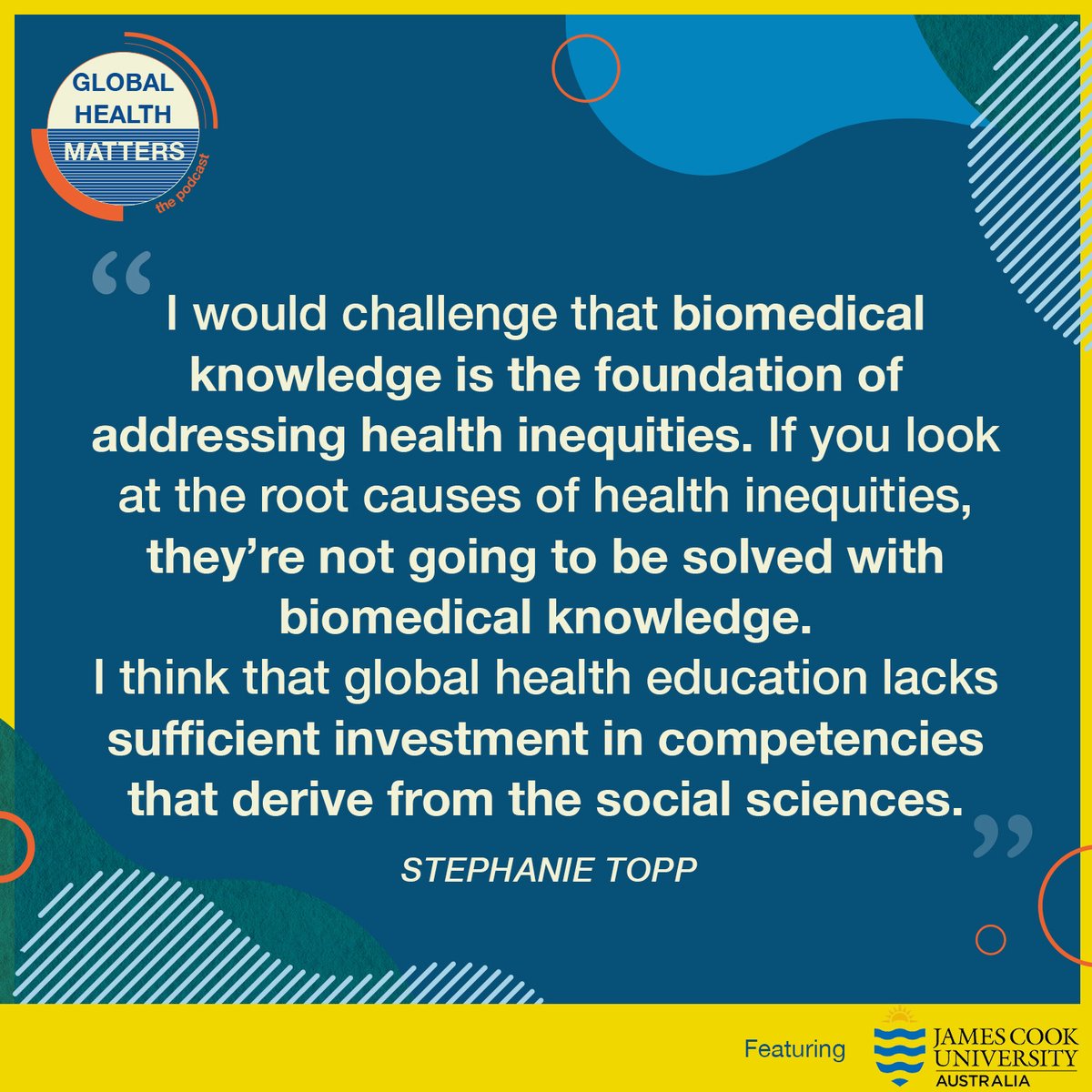 Steph urges us to consider the root causes of #GlobalHealth inequities. Could the #solutions  be found in competencies derived from other fields?
 
Hear more from Sheph in the latest episode of the #GlobalHealthMatters 🎙️podcast👉 bit.ly/3KbAP9v
