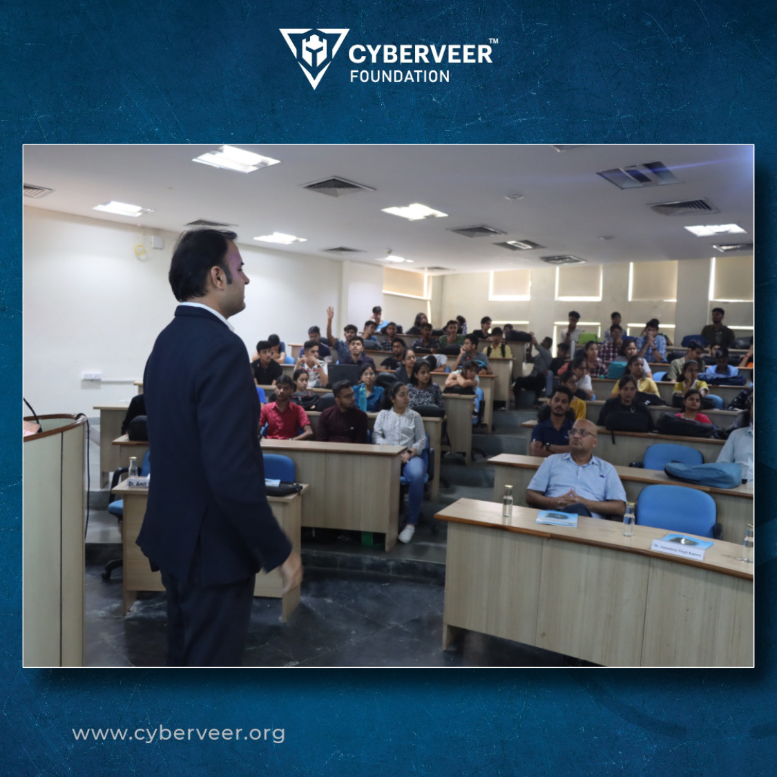 cyber_veer's tweet photo. It was wonderful interacting with students of @jklujaipur during our awareness program on #cybercrimes . Along with, enlightening words by the chief guest Sh. Amandeep Singh Kapoor (IPS) Director, Central Detective Training Institute, Jaipur. 
#cybercrime #awareness #cyberveer https://t.co/bjzxRNhyJ2