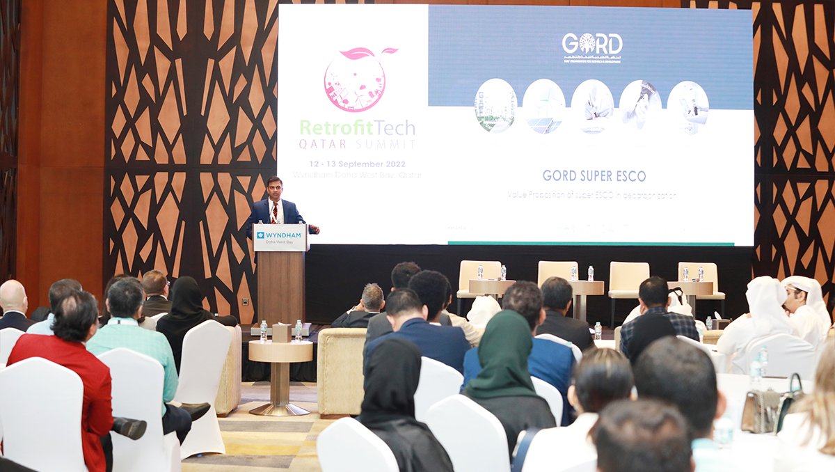 GORDMENA's tweet photo. In an insightful presentation at RetrofitTech Qatar Summit, GORD's representative shed light on the value proposition of super ESCO in #decarbonization.
#RetrofitTechQatar #Sustainability #GSAS https://t.co/Rx2Xq9tdDJ