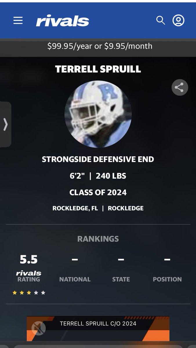 TerrellSpruill5's tweet photo. Wow!! Blessed to be a 3⭐️ recruit on https://t.co/fw7wm25EP3 @RockFootball1 @CoachMyers40 @CoachYounger14 @adamgorney @RivalsJohnson @Jayasii @7_djjjj @ImElijahLowder https://t.co/WofkKr6Fme