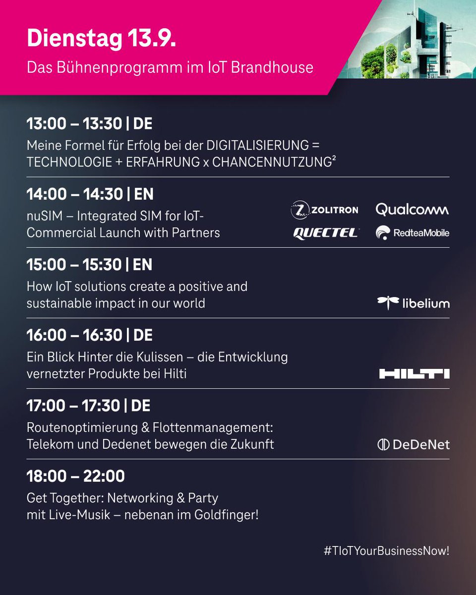 redteamobile's tweet photo. 🌐📺 Sep13th at Cologne,
Join live stream of @deutschetelekom #IoT Digital X 2022
Following #eSIMOnly #iPhone14 for the #consumereSIM boom,
Now it's time to talk about #IoTSIM digitization!
With #nuSIM, IoT devices would also gonna be
#SIMless as well.
https://t.co/xmoSF5f7uS https://t.co/jGGM0bZIOZ