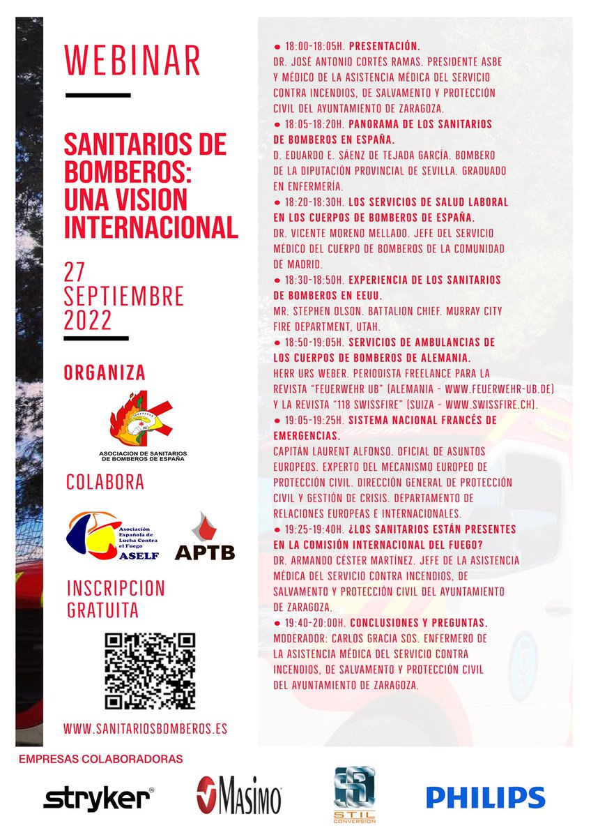 SanitariosBomb's tweet photo. Abiertas inscripciones para la I webinar de ASBE que tendrá lugar el próximo 27 de septiembre de 2022

“Sanitarios de Bomberos: una visión internacional”

🔴INSCRÍBETE YA🔴
➡️ https://t.co/8Ou01Mcxur

Organiza: @SanitariosBomb
#WebinarASBE https://t.co/Q6IkBW4e14