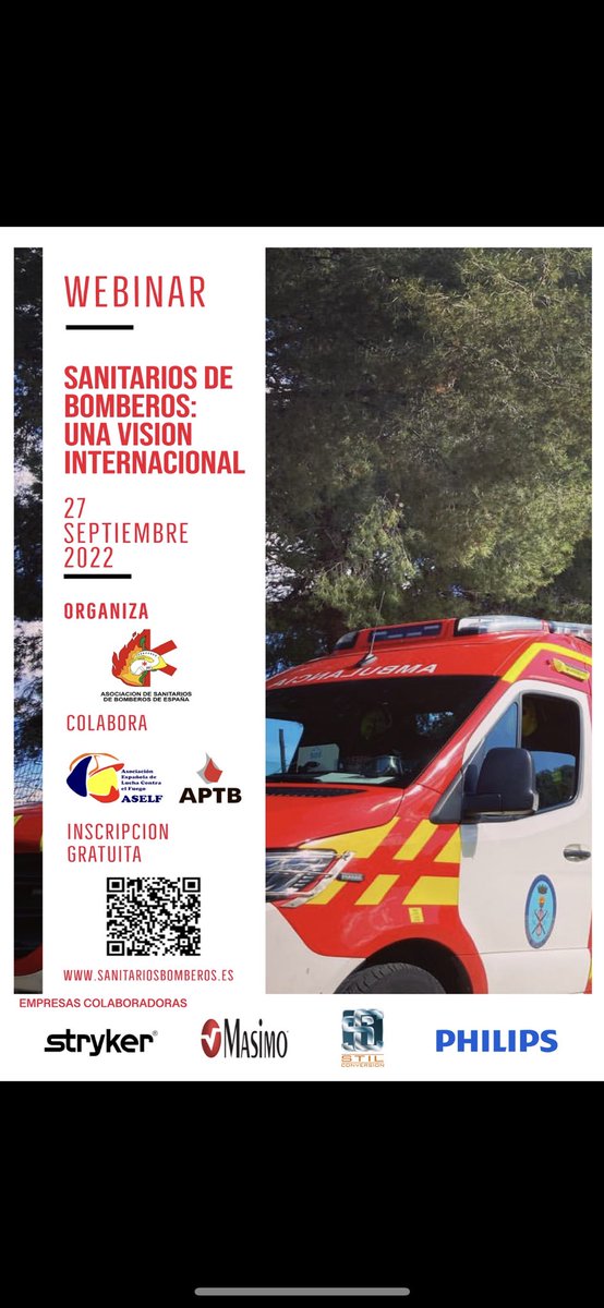SanitariosBomb's tweet photo. Abiertas inscripciones para la I webinar de ASBE que tendrá lugar el próximo 27 de septiembre de 2022

“Sanitarios de Bomberos: una visión internacional”

🔴INSCRÍBETE YA🔴
➡️ https://t.co/8Ou01Mcxur

Organiza: @SanitariosBomb
#WebinarASBE https://t.co/Q6IkBW4e14