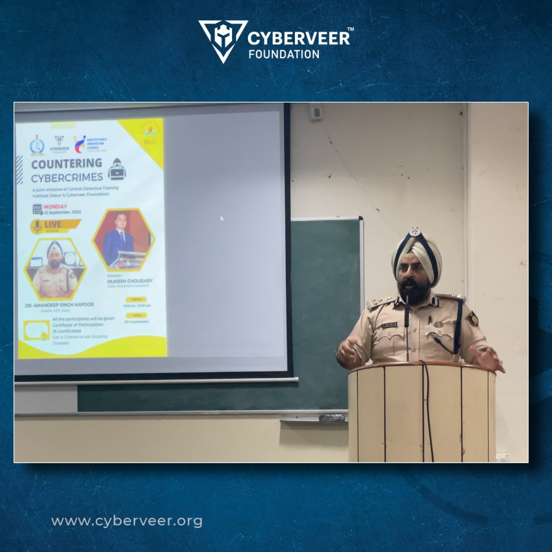 cyber_veer's tweet photo. It was wonderful interacting with students of @jklujaipur during our awareness program on #cybercrimes . Along with, enlightening words by the chief guest Sh. Amandeep Singh Kapoor (IPS) Director, Central Detective Training Institute, Jaipur. 
#cybercrime #awareness #cyberveer https://t.co/bjzxRNhyJ2