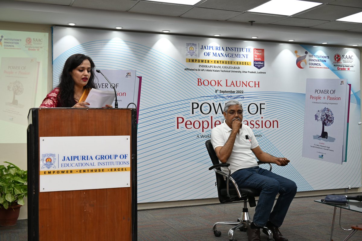 JaipuriaMBA's tweet photo. #JaipuriaInstituteofManagement organised official #Booklaunch event of "POWER OF People+Passion" by #RajneeshSingh on 8th September 2022. It was an interactive session that provided the student with guidance &amp; support for their budding #entrepreneurial future.

#JIM #JIMGhaziabad https://t.co/OXBFI9kFo3