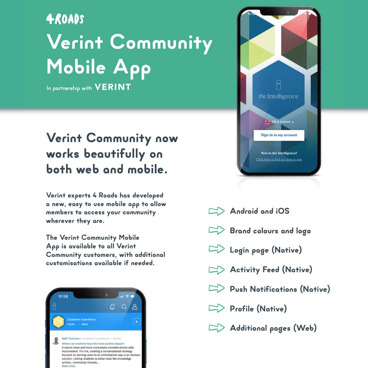 4Roads's tweet photo. Join us at the next @Verint EMEA Customer User Forum on Sept 20th for a first-look of our latest Verint extension, Community Mobile App.

Hint: Push notifications are now possible.

Register here: https://t.co/hg9dfyK8nT https://t.co/YA7lab41VC