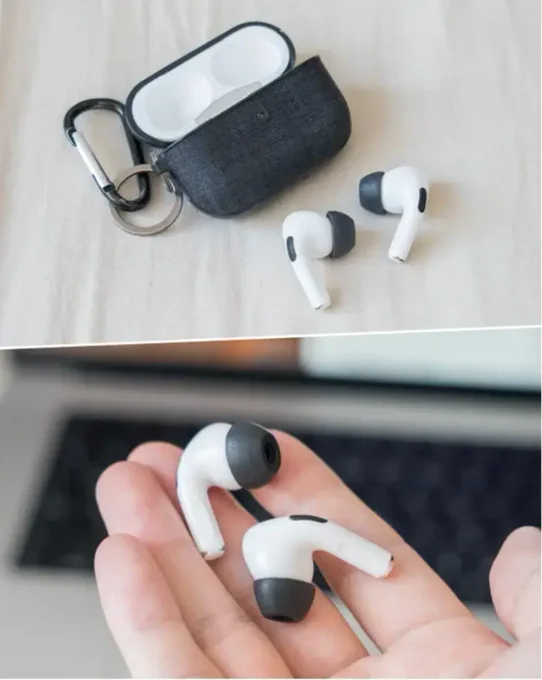 【買ってよかった】この「プニプニ」でAirPodsが圧倒的に使いやすくなったがいまいち耳にフィットしなくて悩んでたんだけど、先端のプニプニをこれに取り替えたらフィット感が耳栓レベルになった…ノイキャンにしなくても雑音が聞こえないし圧倒的にズレない…! 