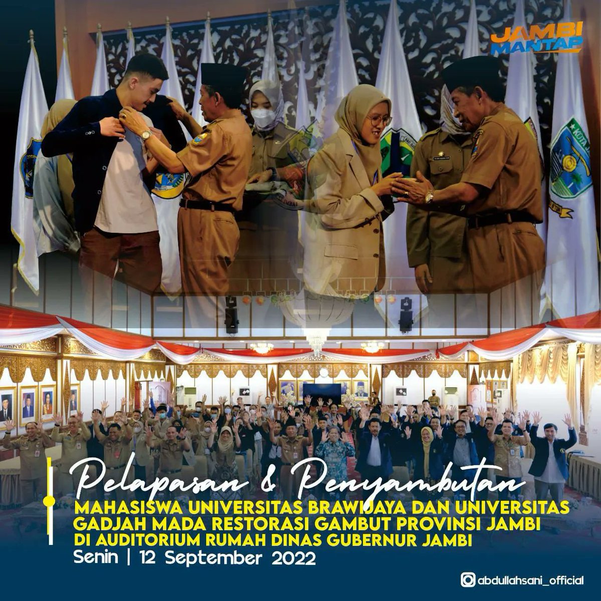 sahabat_pakdul's tweet photo. Lepas Sambut Mahasiswa UniBraw dan UGM dalam Program Kedai Kopi Badan Restorasi Gambut dan Mangrove (BRGM) Provinsi Jambi yang diselenggarakan di Auditorium Rumah Dinas Gubernur Jambi.
#wakilgubernurjambi #abdullahsani #wagubjambi #wagubkito #jambimantap #brgm #unibraw #ugm https://t.co/8PBBty3TNs