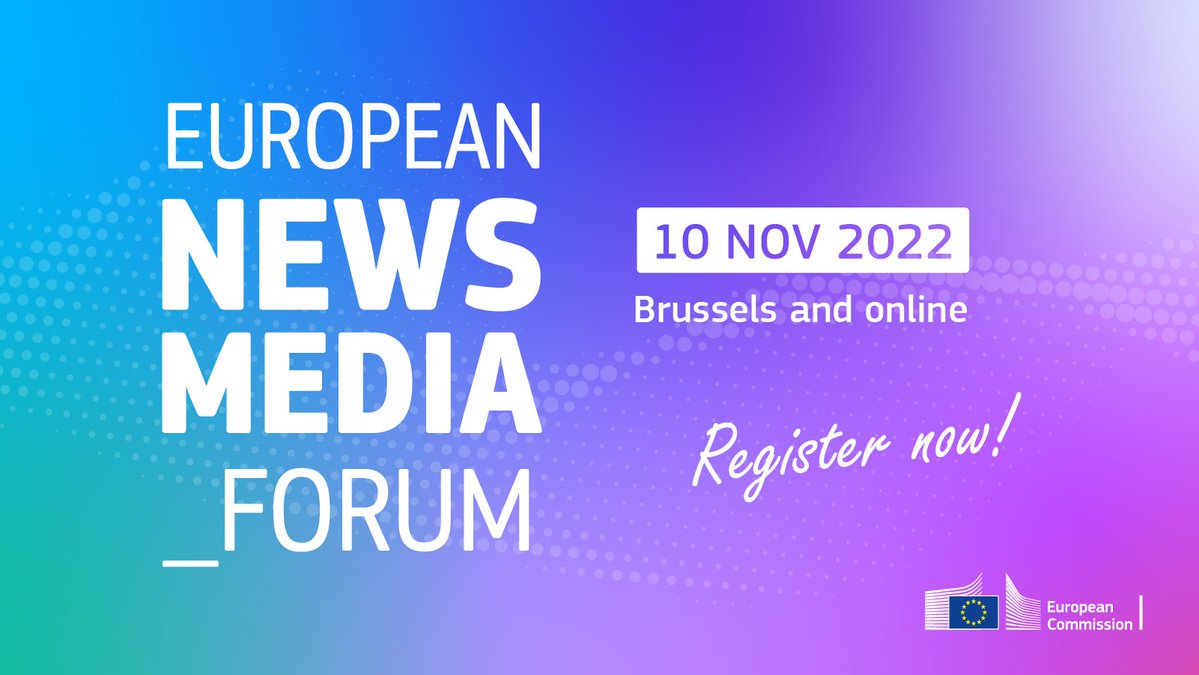 Registrations are now open for the next edition of the #EuropeanNewsMediaForum!

🗓️ 10 November 2022
📌 Join us live in Brussels
🌐 Or follow the online streaming
📄 Programme in the making

Register here: europa.eu/!MxQnGC