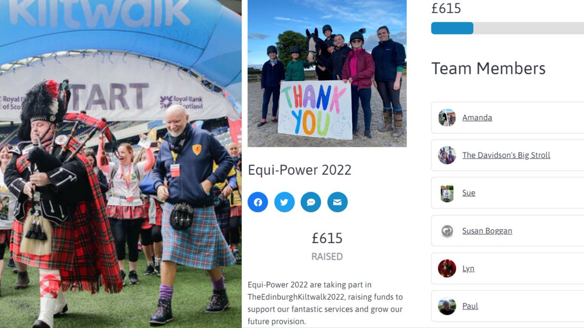 Equipower15's tweet photo. Show your support for the wonderful walkers taking on @thekiltwalk in Edinburgh this Sunday

Every donation is uplifted by an incredible 50% by @SirTomhunter!

Join #TeamEquiPower2022 or sponsor them at https://t.co/2Gx9v9gmd1 https://t.co/ewdk5KLOKR