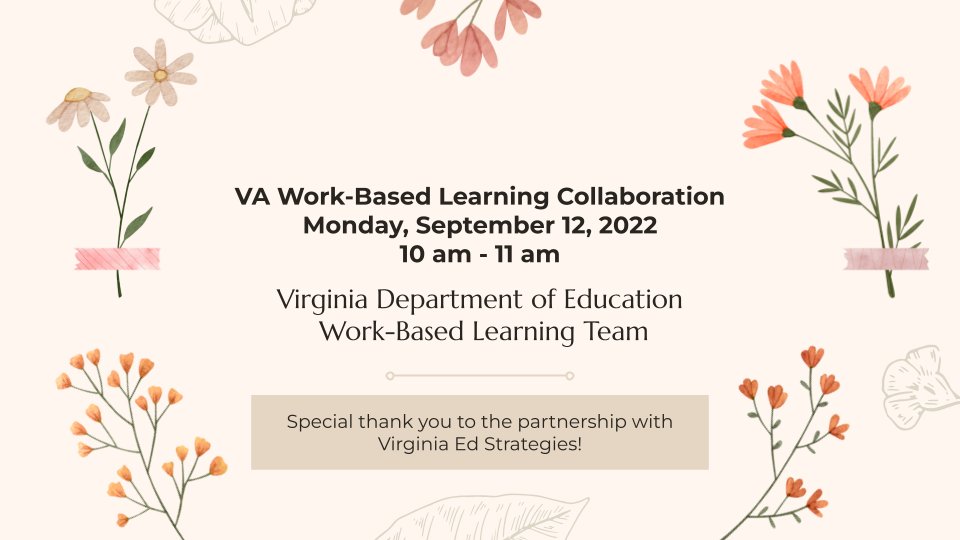 Danielle Meyer (@daniellenmeyer) on Twitter photo Looking forward to the September VA Work-Based Learning Collaboration meet-up this morning! Thank you <a href="/VDOE_News/">VDOE News</a> for joining us today and sharing recent updates to the VDOE Work-Based Learning guide! Thank you again for our partnership with <a href="/VaEdStrategies/">vaedstrategies</a>! Looking forward to the September VA Work-Based Learning Collaboration meet-up this morning! Thank you <a href="/VDOE_News/">VDOE News</a> for joining us today and sharing recent updates to the VDOE Work-Based Learning guide! Thank you again for our partnership with <a href="/VaEdStrategies/">vaedstrategies</a>!