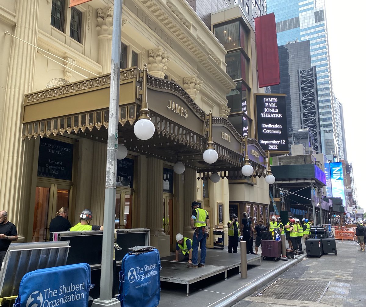 An exciting morning on Broadway! One of the benefits of walking the kid to school through Times Square each morning—I get to keep tabs on many theatrical comings-and-goings. I look forward to being in the audience for many great shows in the new James Earl Jones Theatre!