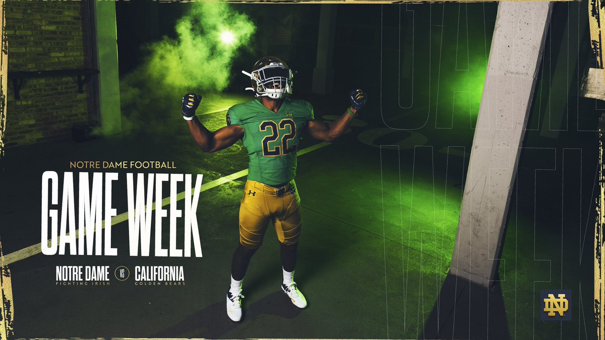 This week we wear green

🆚 California
📅 Saturday, Sept. 17
🕢 2:30 PM ET
📺 NBC

#GoIrish