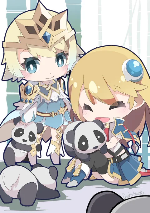 【skeb】パンダを撫でるブレイブルーのノエルちゃんとfehのフィヨルムさんseb様ご依頼ありがとうございます!子パンダってかわいいよね 