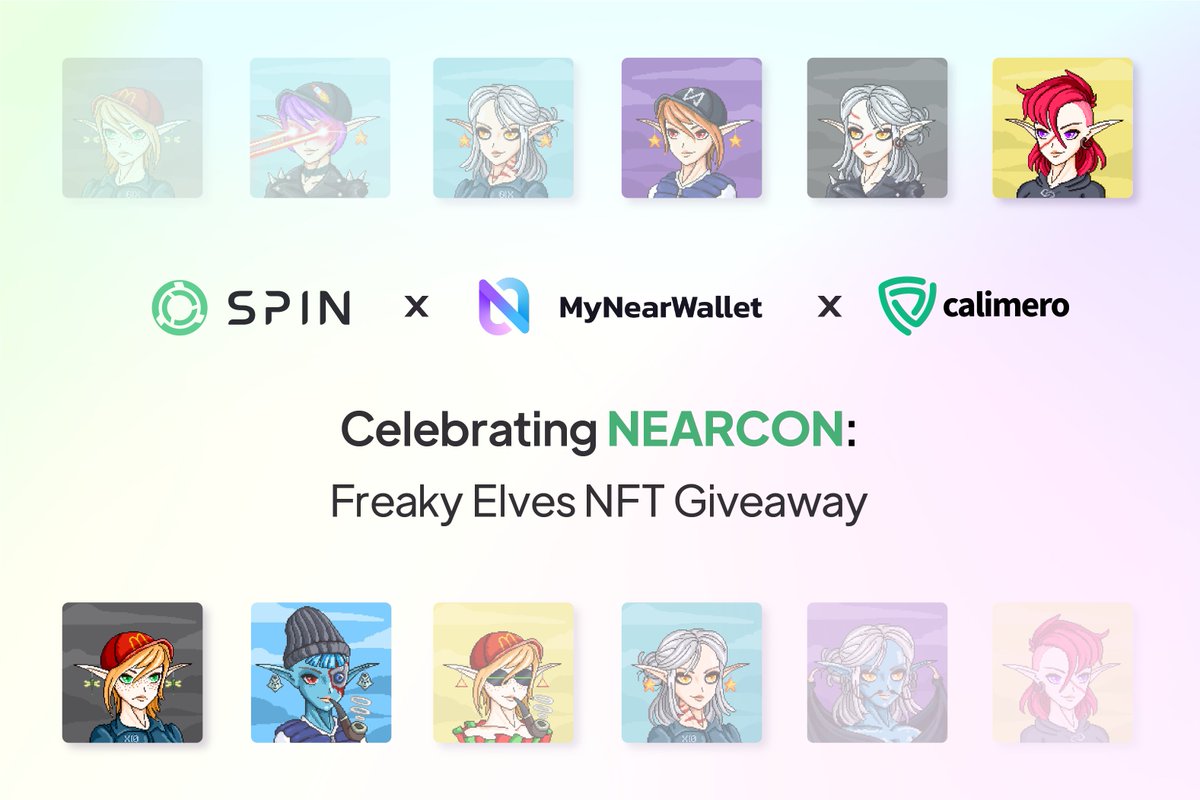Let's celebrate #NEARCON with a #giveaway of 9 <a href="/FreakyElves/">Freaky Elves by Spin 🧝‍♀️</a> NFTs by Spin, MyNearWallet, and Calimero🌶️

1⃣ Follow <a href="/spin_fi/">Spin</a>, <a href="/MyNearWallet/">MyNearWallet</a>, and <a href="/CalimeroNetwork/">Calimero Network</a> 
2⃣ RT this post
3⃣ Add #NEARCON to your Twitter name
4⃣ Write your NEAR address below

72 HOURS ONLY ⚡️ LFG ⚡️