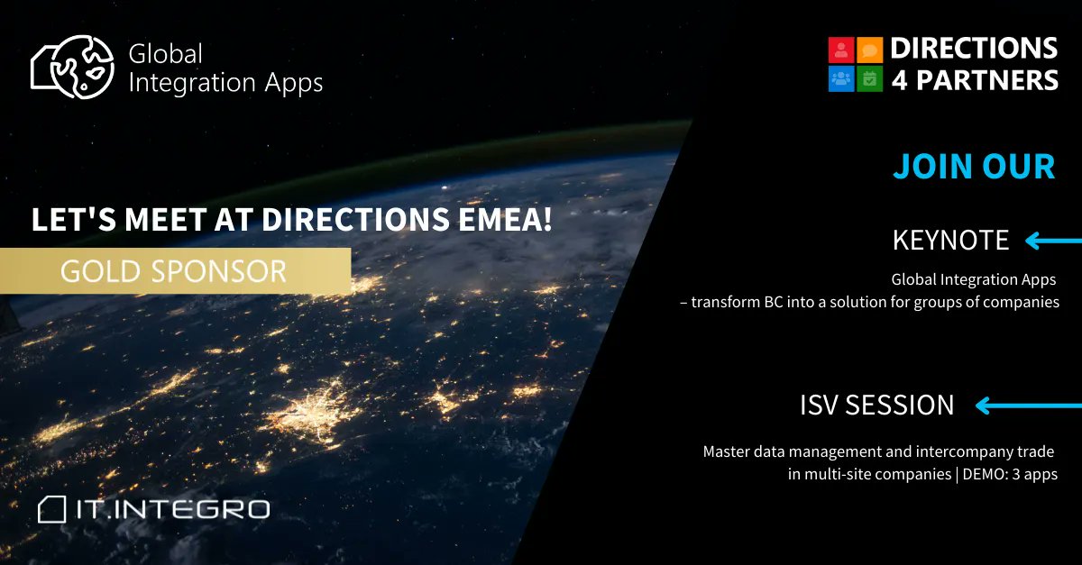 ITintegro's tweet photo. π We are a Gold Sponsor at #DirectionsEMEA! And would like to show you something special.
π Have you thought about #BusinessCentral as a global product?
We'll present you the possibilities of #GlobalIntegrationApps
πβπ¨ See you on November 9-11! Check: https://t.co/JRsmI1dCt8 https://t.co/i5pXkDYpI2