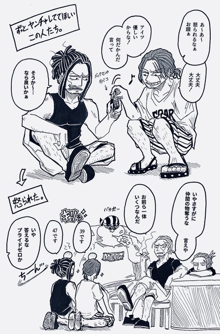 【赤髪&👒一味】
手がかかる船長と気の合う仲間もやっぱり手がかかる。 