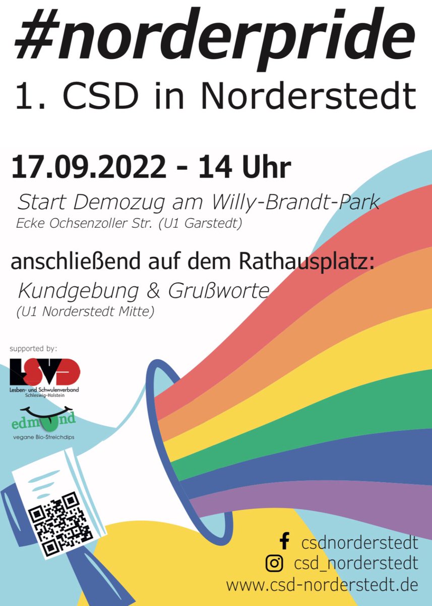 greenorderstedt's tweet photo. Am 17.09.2022 findet der erste CSD in Norderstedt statt. Start ist um 14 Uhr am Willy-Brandt-Park. #norderpride https://t.co/2ZWebyx5lb