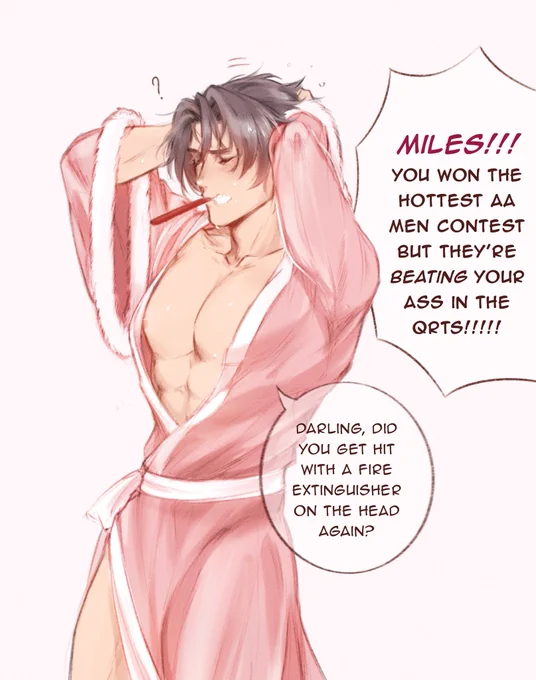 cw//: half-nudity. boobs. tits, even.

Shout out to Miles Edgeworth in the Dead Husband Robe gotta be one of my favorite gender 