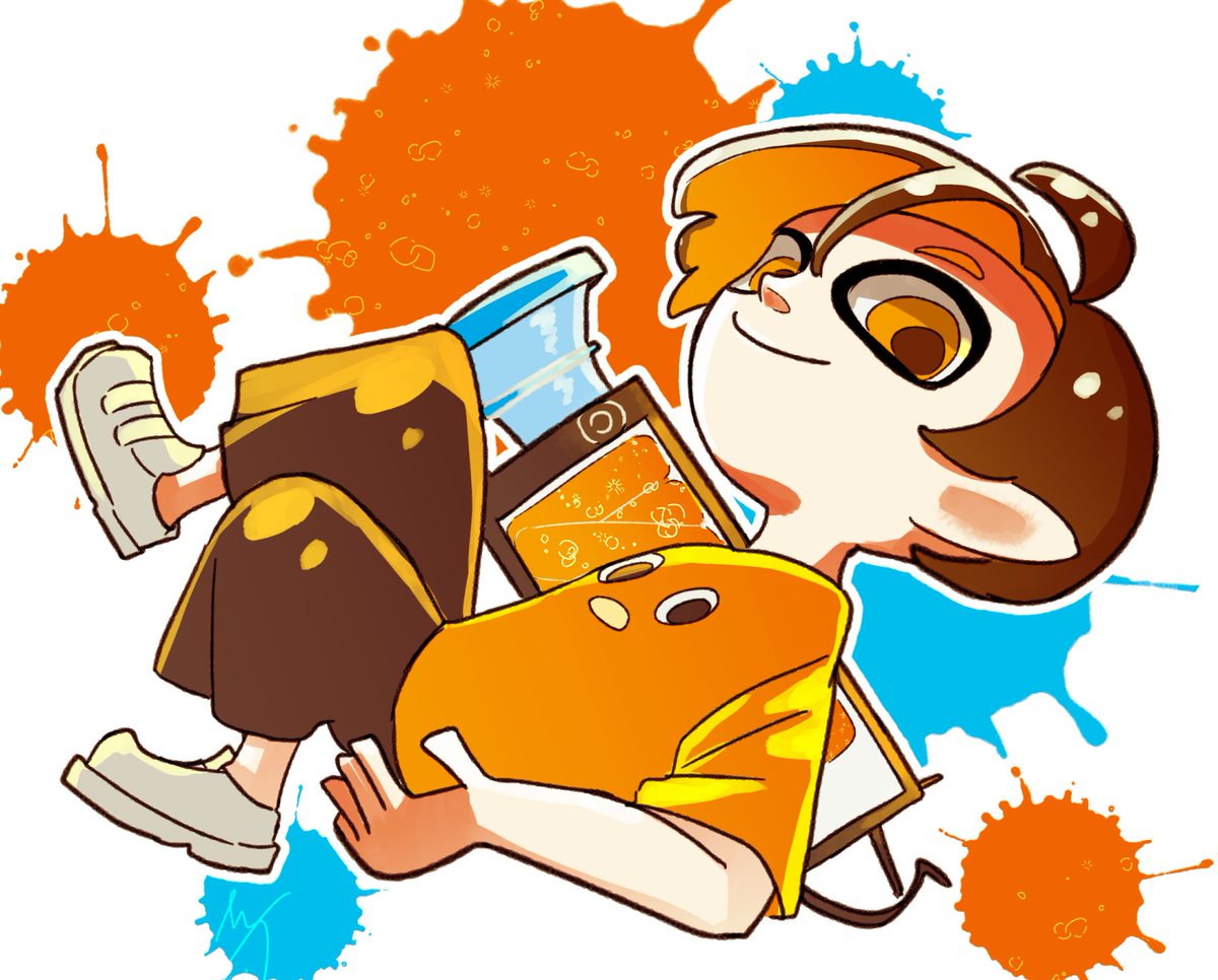 inkling 1boy male focus brown hair smile solo shirt pointy ears  illustration images
