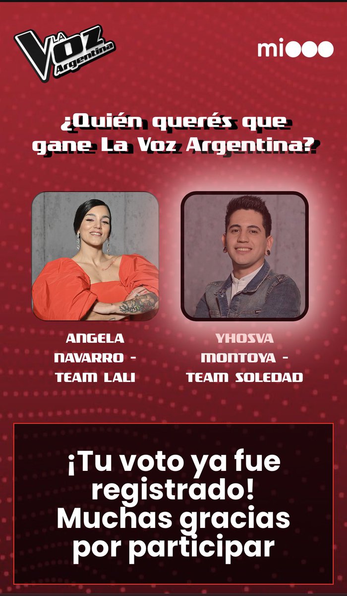 ColinirEma's tweet photo. ¡¡Vamos @yhosva_ok !! En la final de @LaVozArgentina y hoy se define el gran ganador.

Ya podés votarlo como hice yo. Entrá a 👉🏻 https://t.co/ydwa5BNMfS

#TodosconYhosva #VamosChubut https://t.co/Y7Pmix7i00