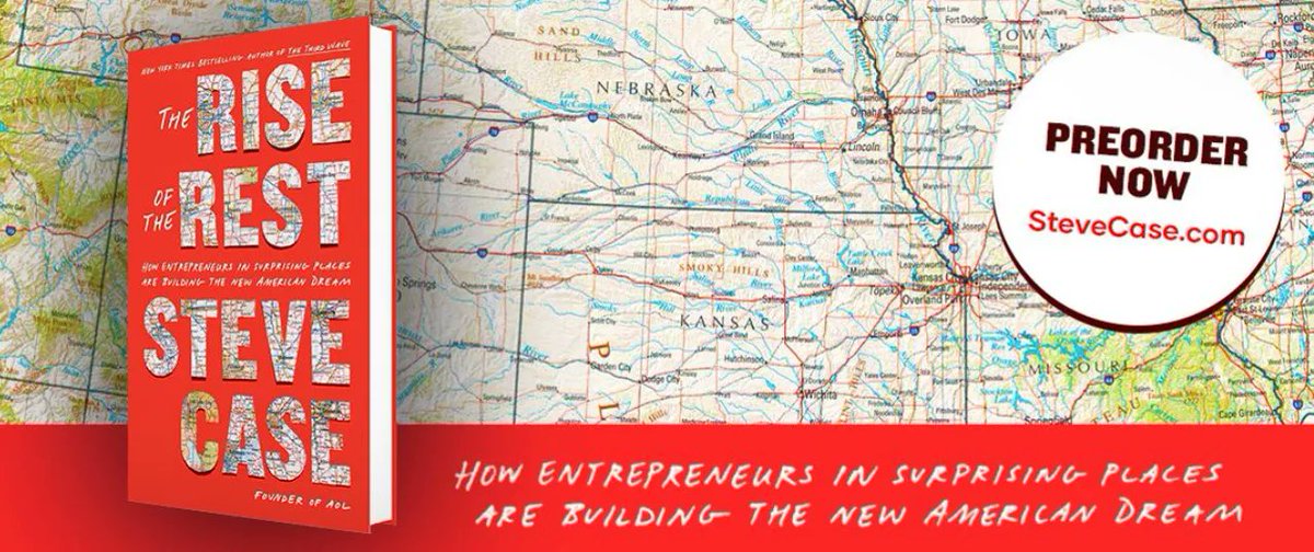 SteveCase's tweet image. My new #RiseOfRest book will be released in 2 weeks.  

Thanks @WSJ for this early review: on.wsj.com/3U1xLkC

"It’s hard not to root for the people and communities in Rise of the Rest"

To pre-order: amzn.to/3SEx8gs 

Please RT to help us spread the word.