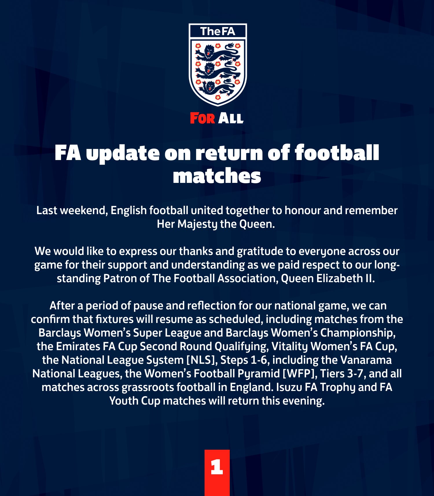 An update from The FA on return of football matches